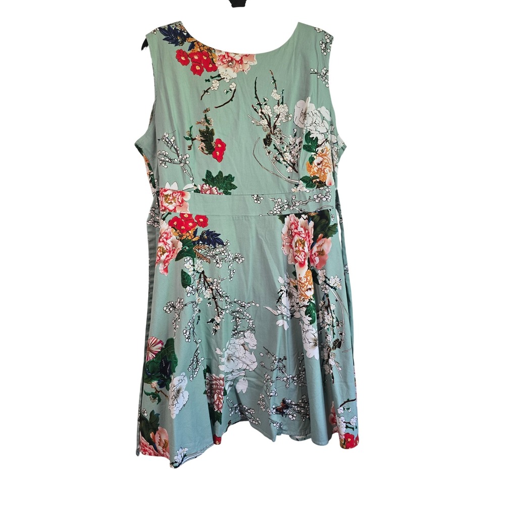 OWIN Sage Green Floral Fit & Flare Dress Sleeveless Cotton Blend Plus Size 3XL